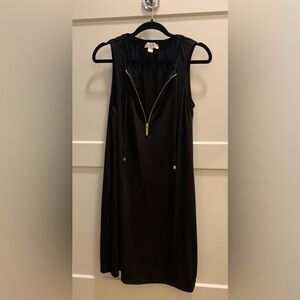 Michael by Michael Kors Black Shift Dress Sleeveless Gold Zip front Size Medium